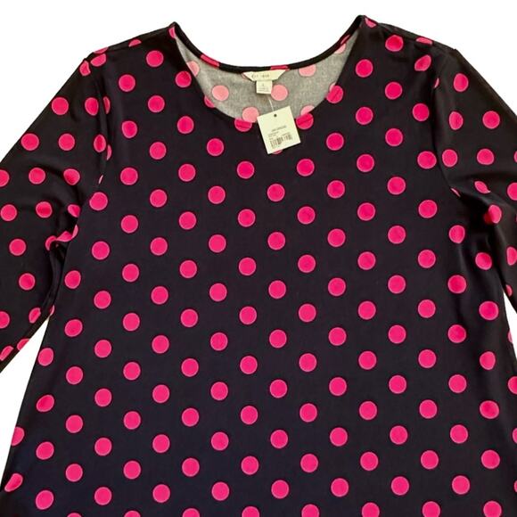 Est. 1946 Dress Dark Blue Pink Polka Dots Long Bell Sleeves Swing Large NEW - Picture 8 of 11